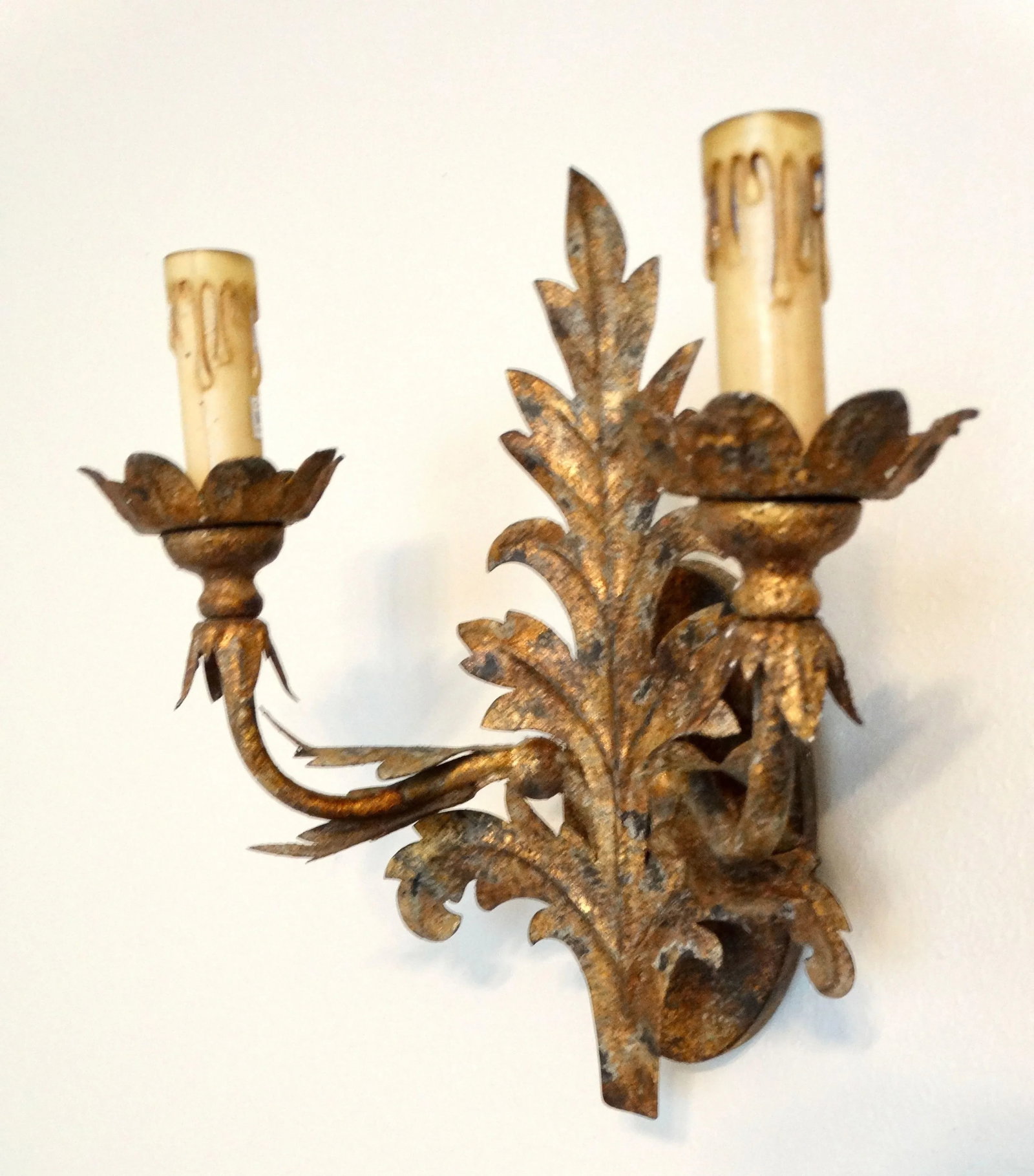 Gold Leaf Double Arm Hardwired Lighted Wall Sconce - 8