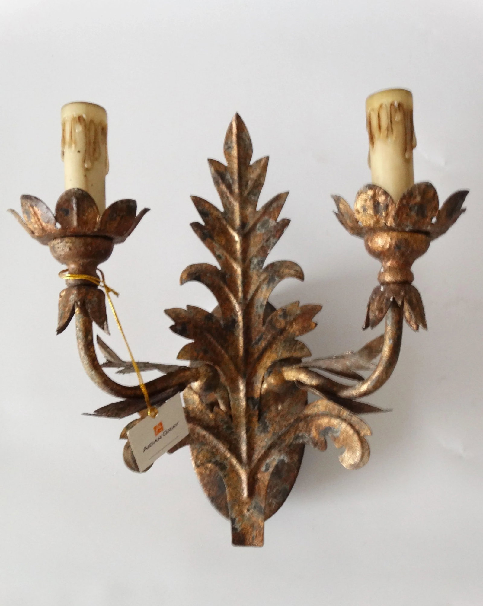 Gold Leaf Double Arm Hardwired Lighted Wall Sconce - 9