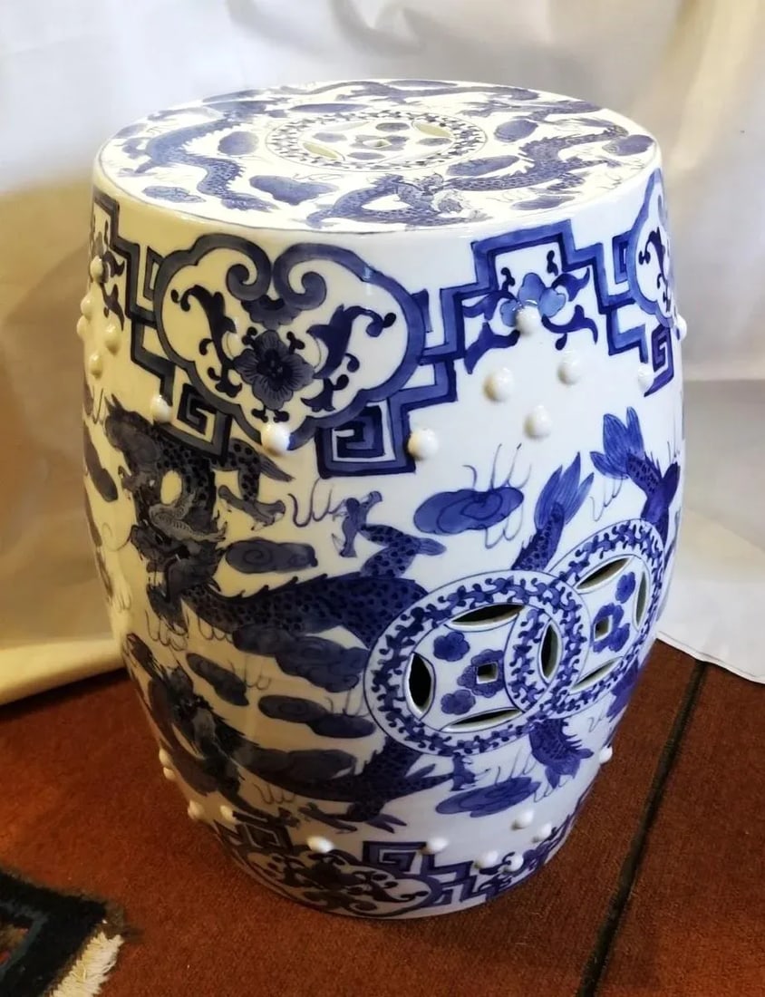 Chinese Blue and White Dragon Garden Seat - 2