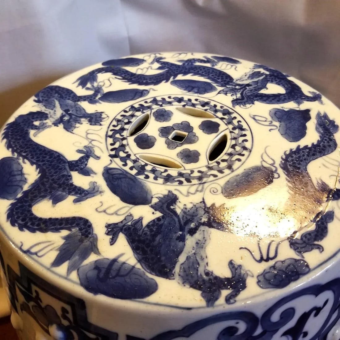 Chinese Blue and White Dragon Garden Seat - 4
