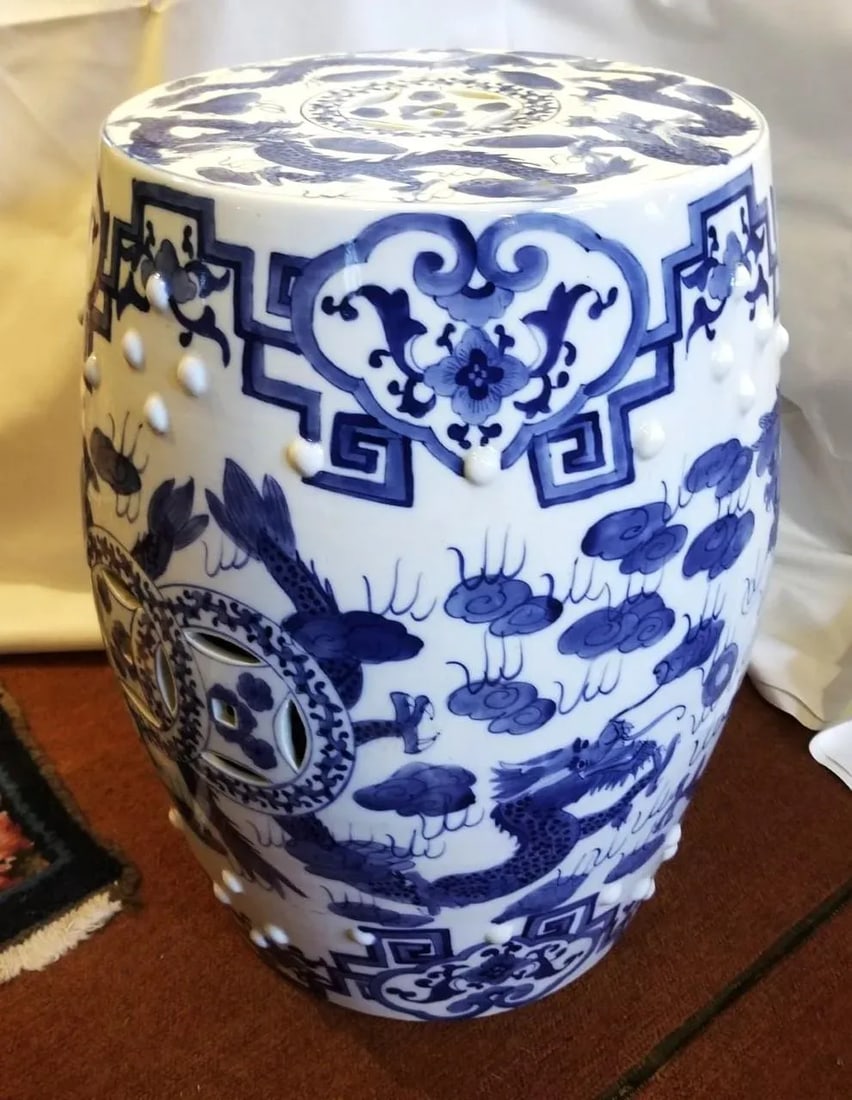 Chinese Blue and White Dragon Garden Seat - 6