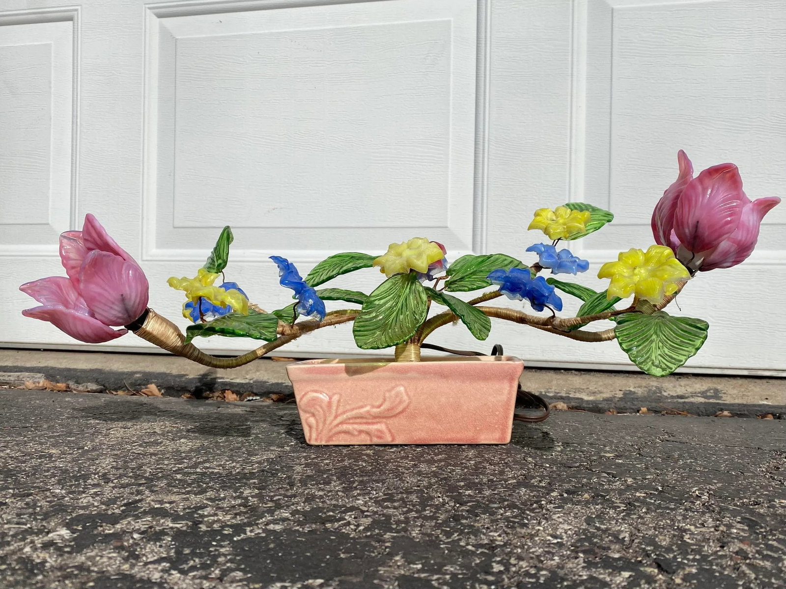 Mid 20th Century Glass Potted Jade Glass Flower Light - 10