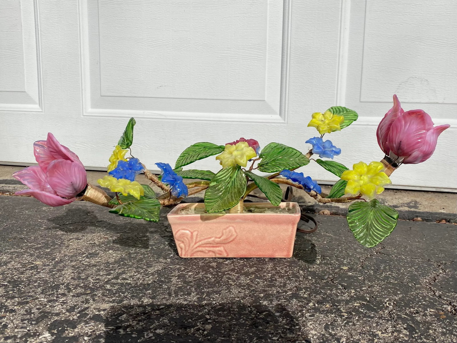 Mid 20th Century Glass Potted Jade Glass Flower Light - 3