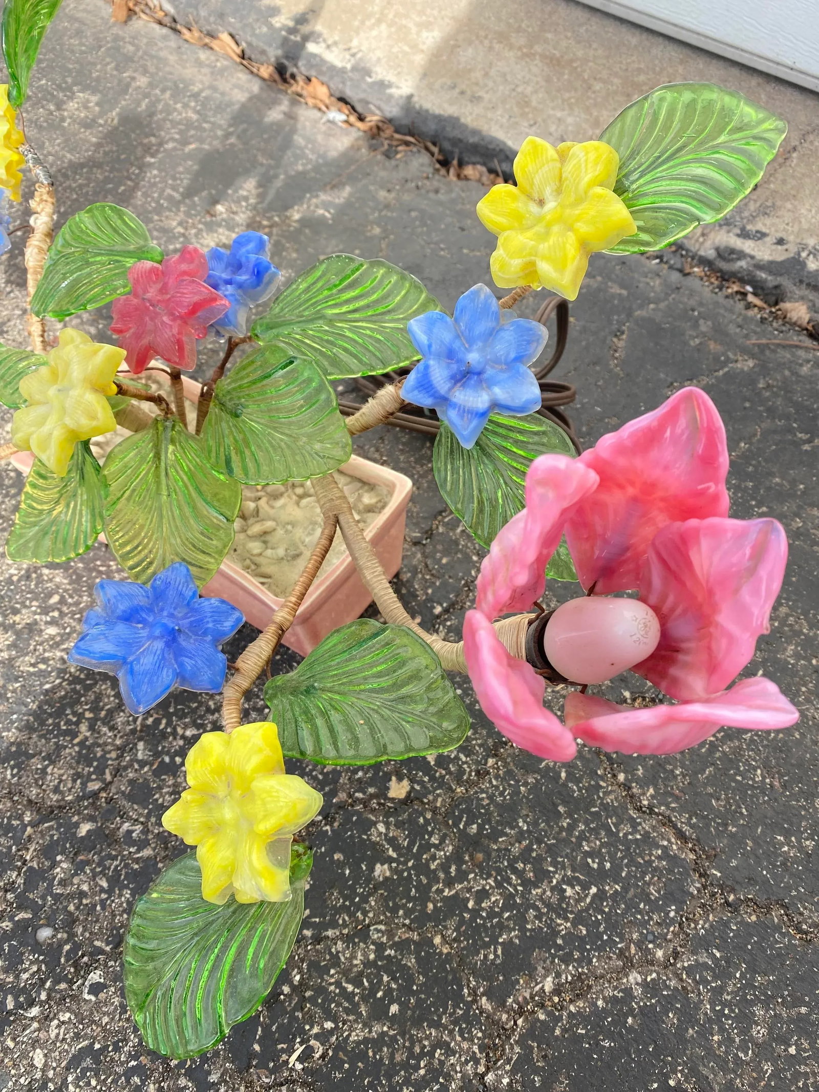 Mid 20th Century Glass Potted Jade Glass Flower Light - 4