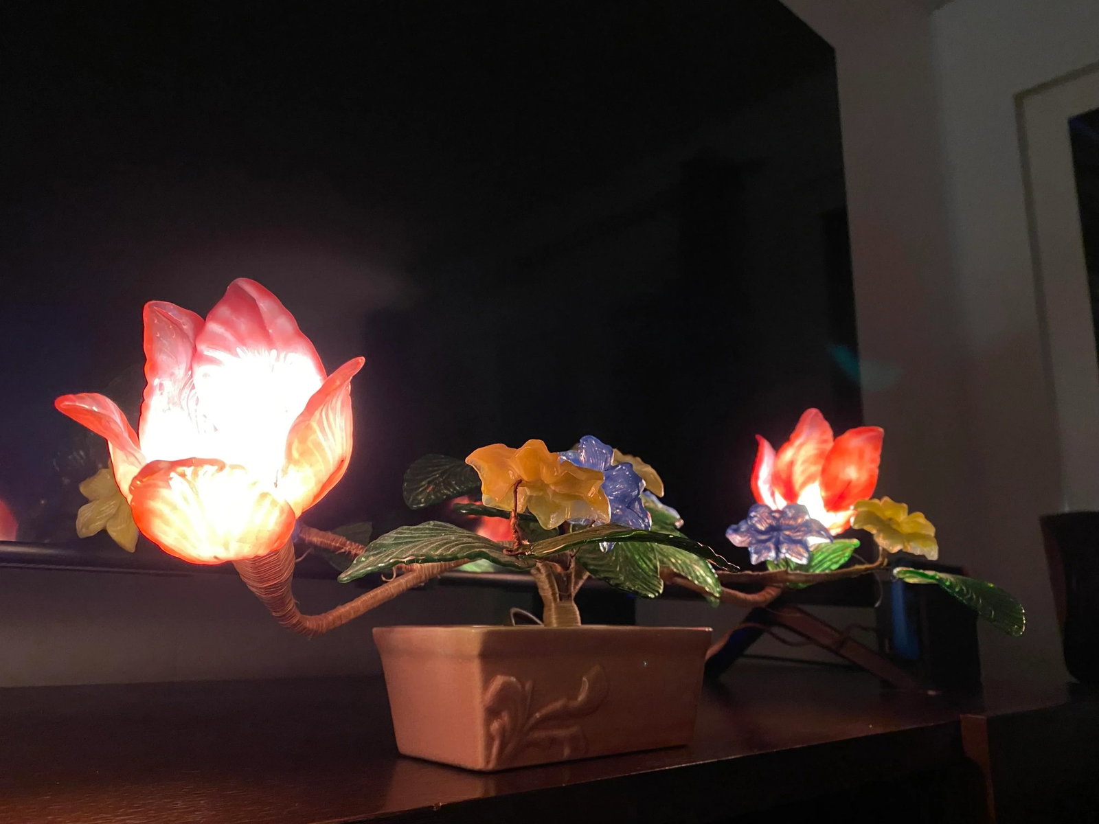 Mid 20th Century Glass Potted Jade Glass Flower Light - 8