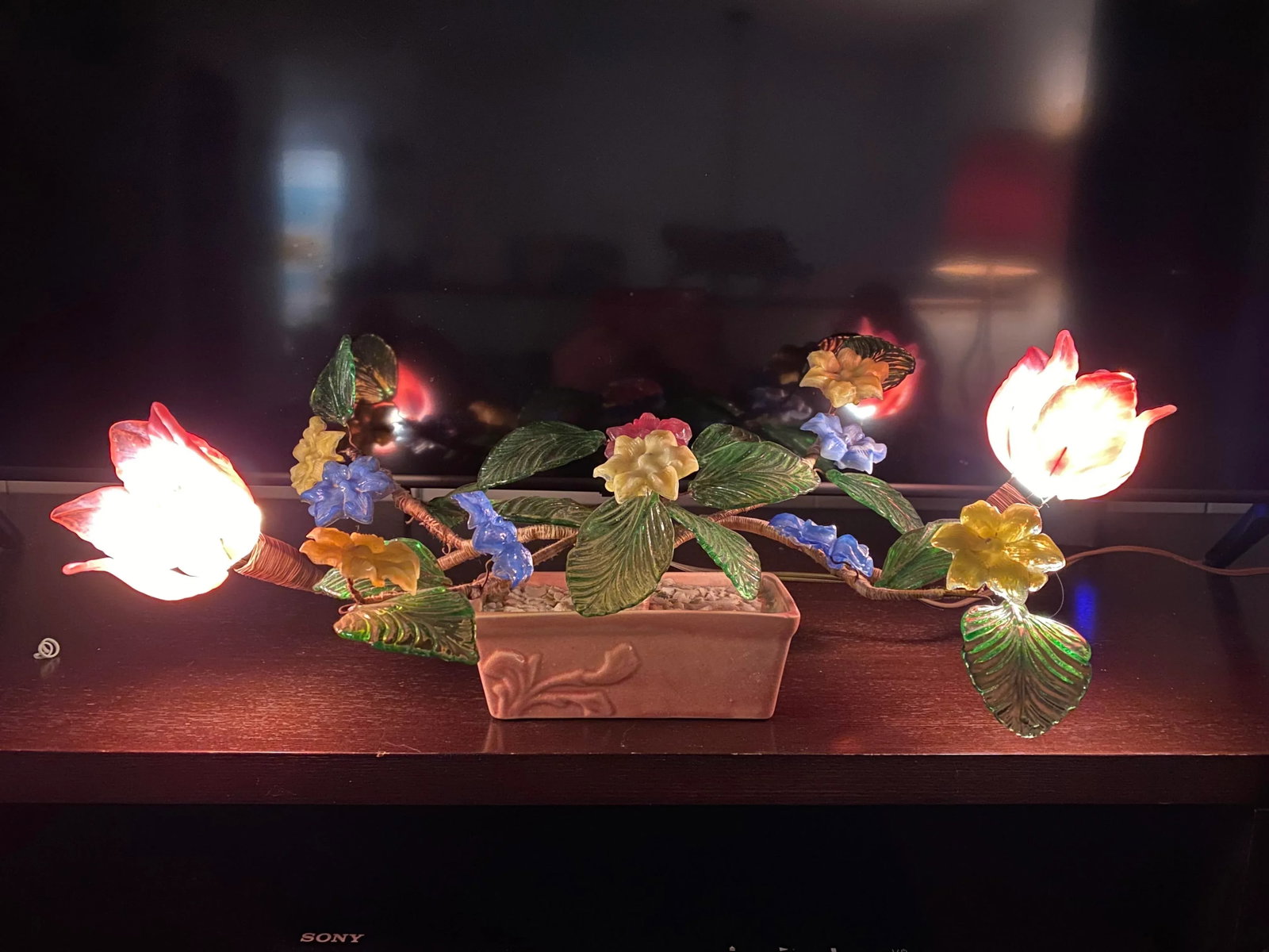Mid 20th Century Glass Potted Jade Glass Flower Light - 9