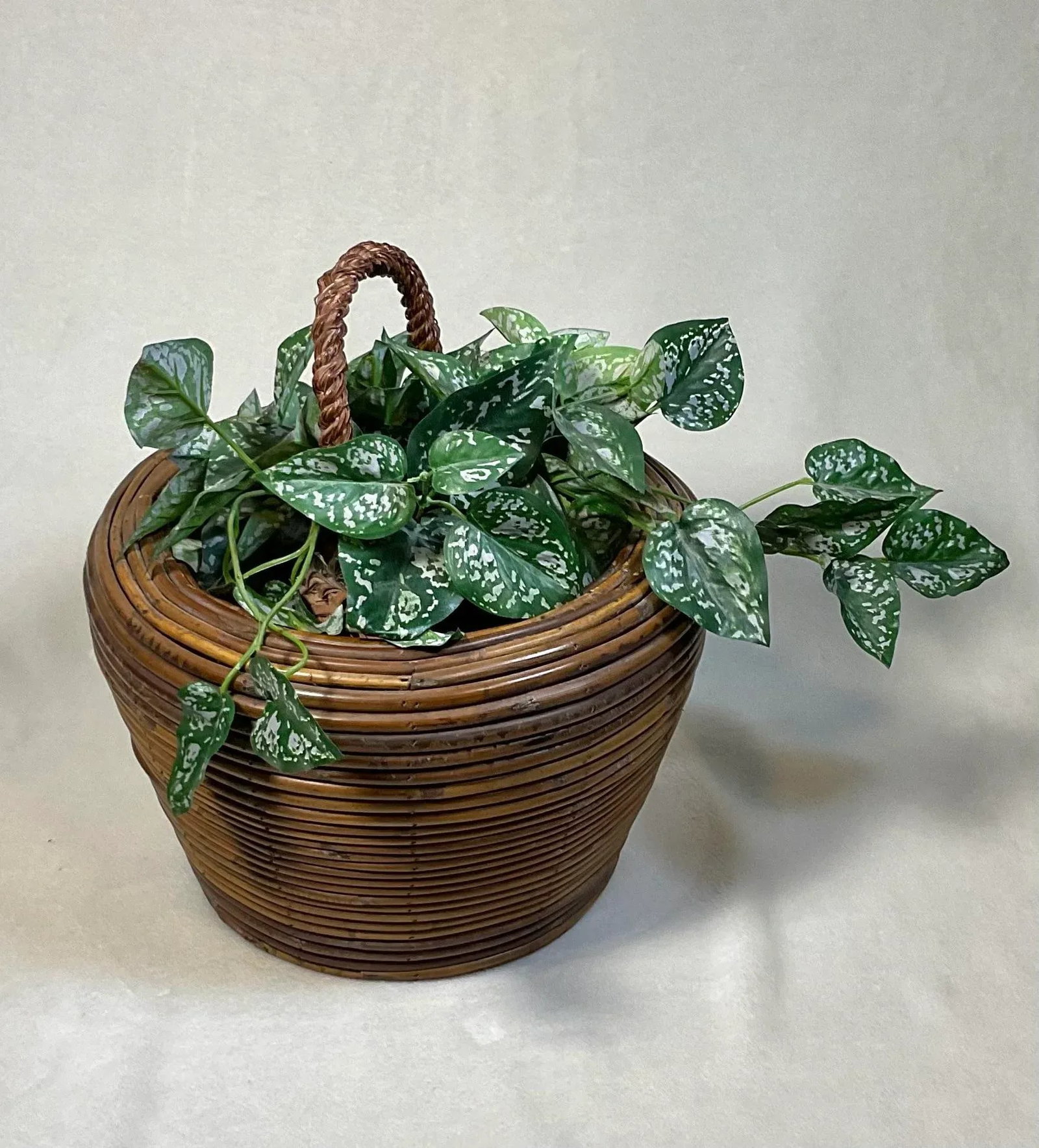 Vintage Gabriella Crespi Style Pencil Reed Beehive Ratan Bamboo Storage Planter Vessel Italian W/Lin - 11