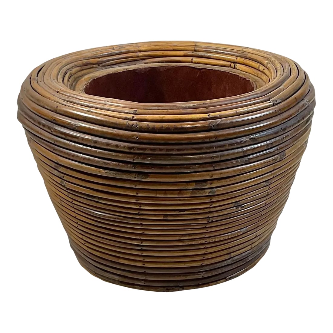 Vintage Gabriella Crespi Style Pencil Reed Beehive Ratan Bamboo Storage Planter Vessel Italian W/Lin: Lovely Gabriella Crespi Style Rattan, Pencil Reed Vessel 20th Century. Hand crafted bamboo in a beehive shape. Lined in wood with original felt lining inside. Unmarked but reminiscent of Gabriella