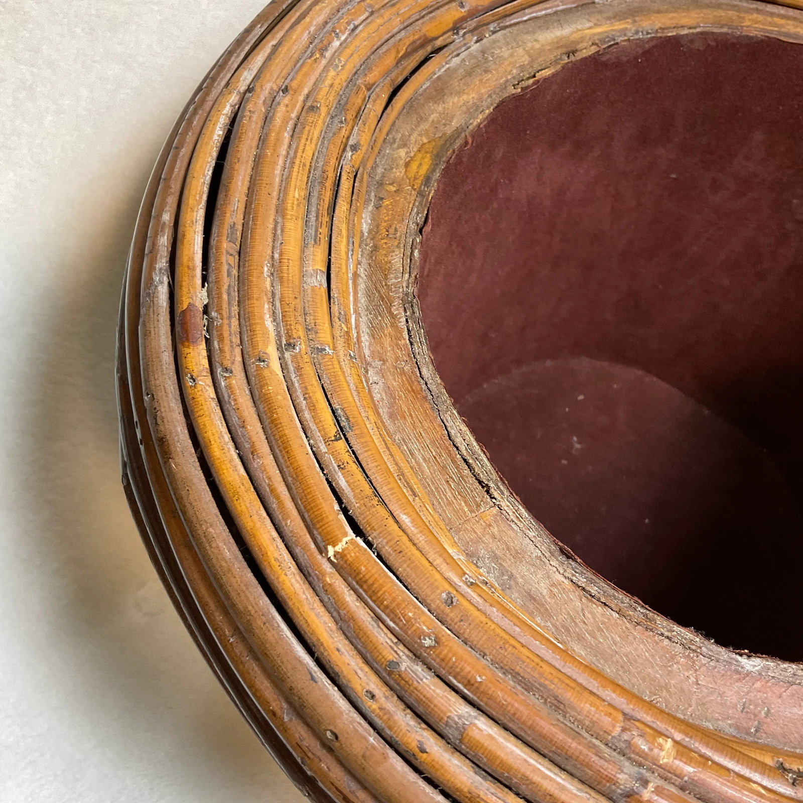 Vintage Gabriella Crespi Style Pencil Reed Beehive Ratan Bamboo Storage Planter Vessel Italian W/Lin - 7
