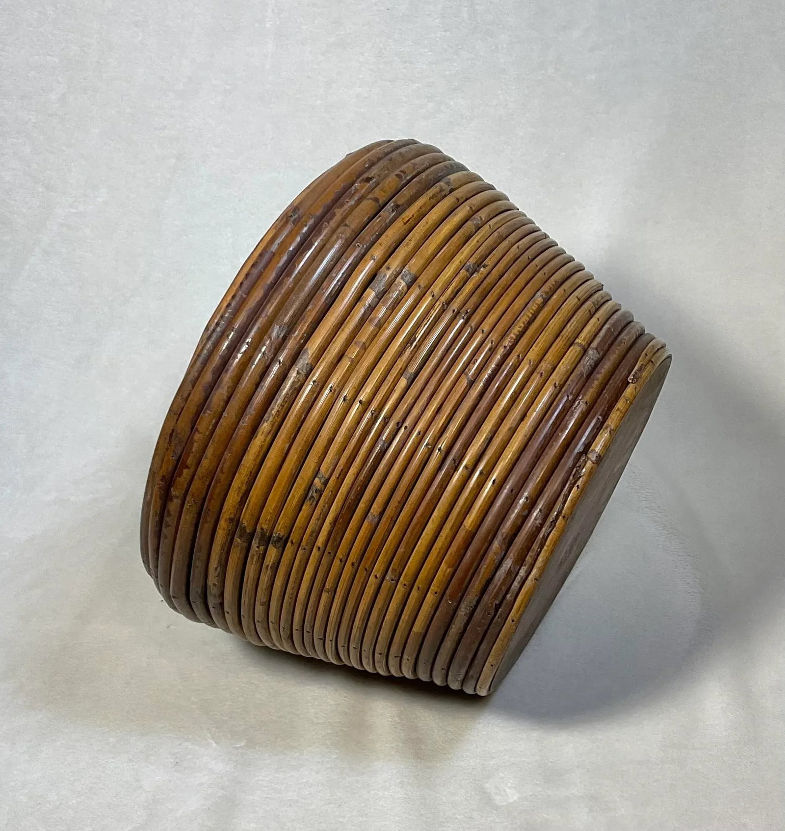 Vintage Gabriella Crespi Style Pencil Reed Beehive Ratan Bamboo Storage Planter Vessel Italian W/Lin - 8