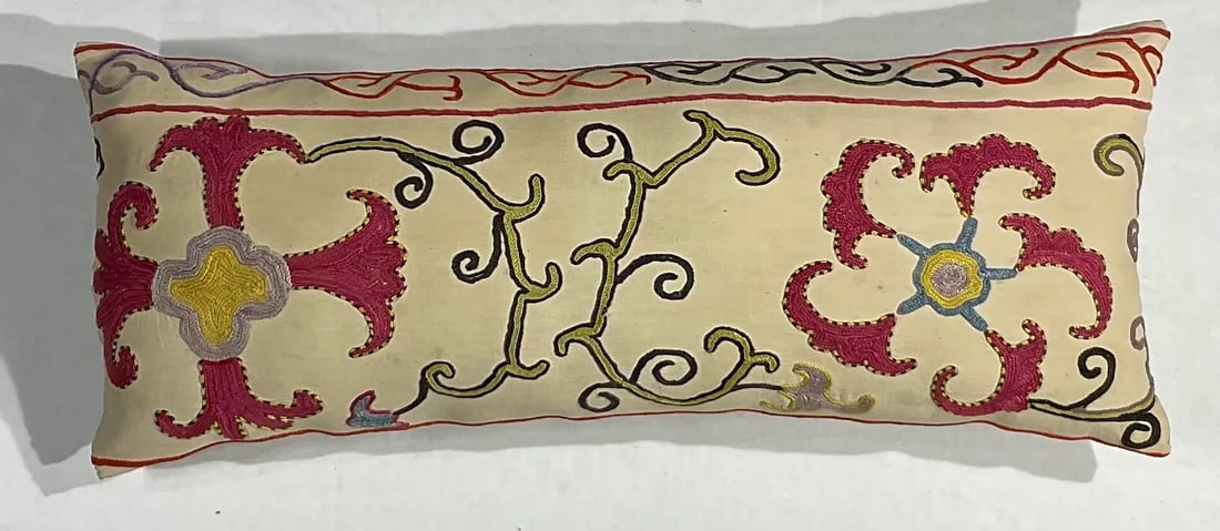 Single Antique Silk Embroidery Suzani Pillow - 2