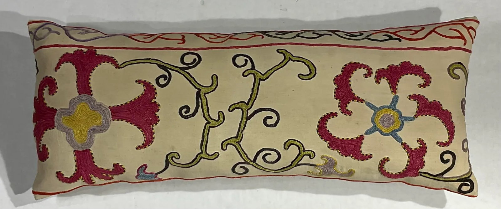 Single Antique Silk Embroidery Suzani Pillow - 3