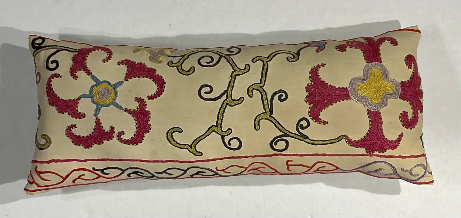 Single Antique Silk Embroidery Suzani Pillow - 4