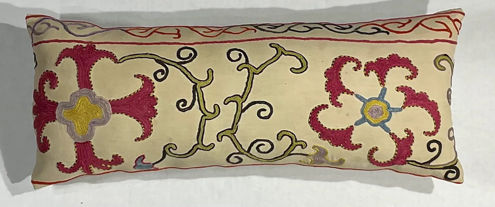 Single Antique Silk Embroidery Suzani Pillow - 7