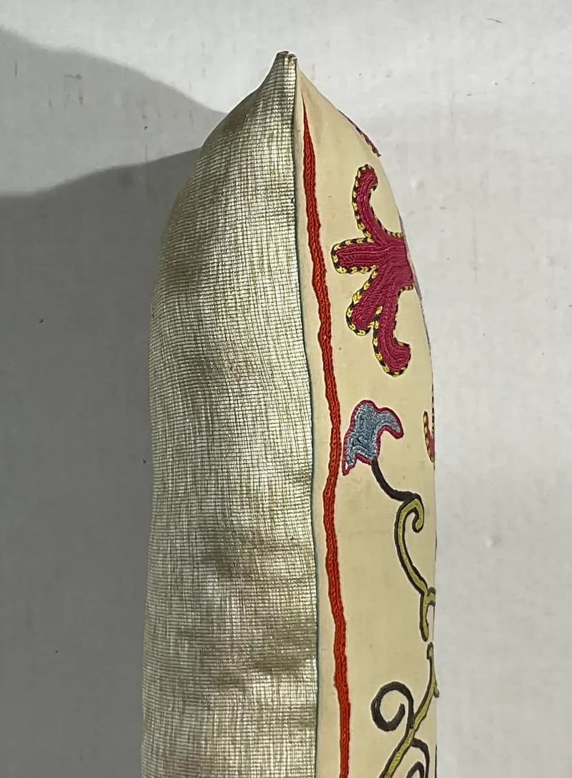Single Antique Silk Embroidery Suzani Pillow - 8