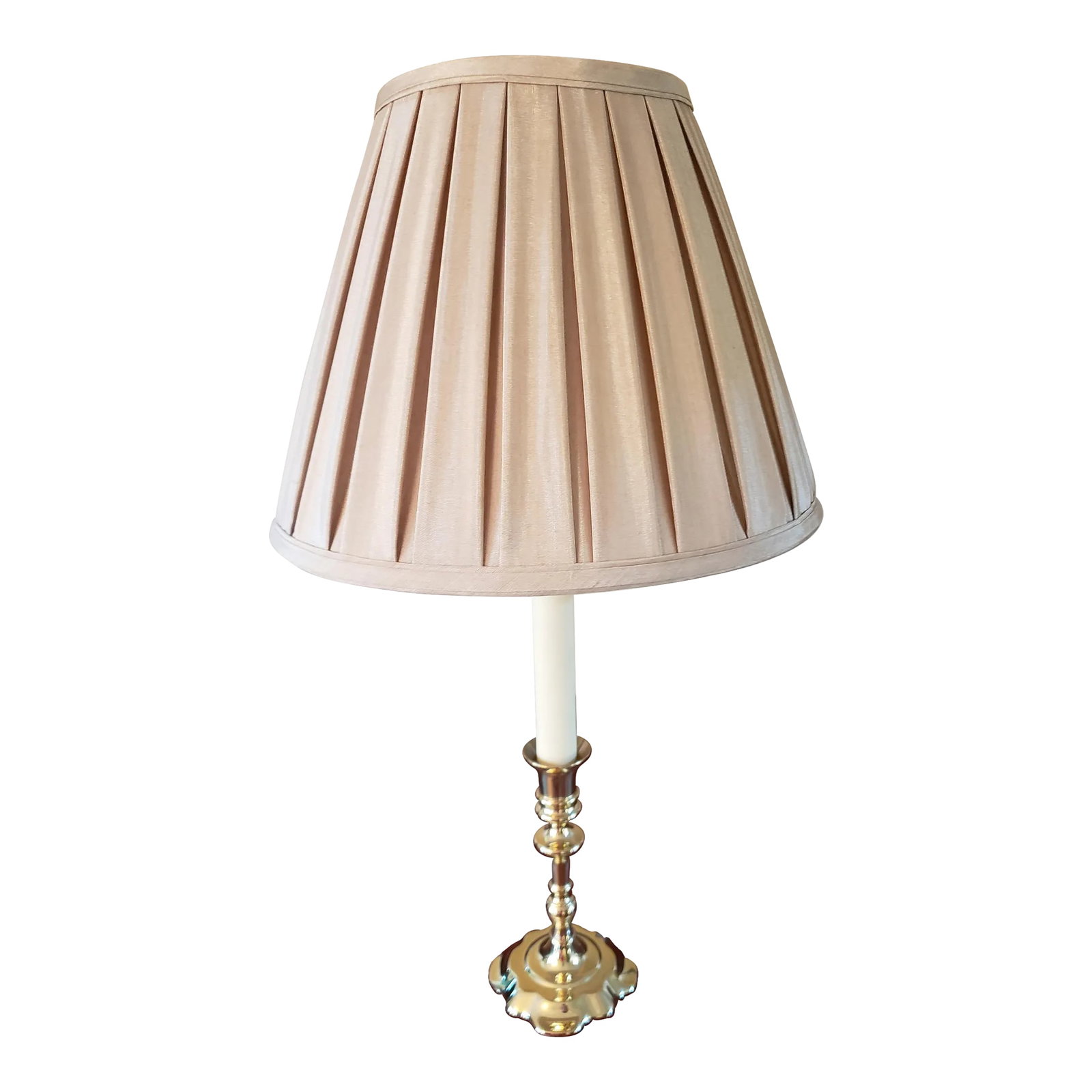 Late 20th Century Baldwin Brass Candlestick Lamp, Historic Deerfield Collection: Elegant Baldwin Lamp Historic Deerfield Collection - switches on the lamp and cord -22 inches to top of the shade Condition: Alterations: Original Condition Unaltered Imperfections: Some