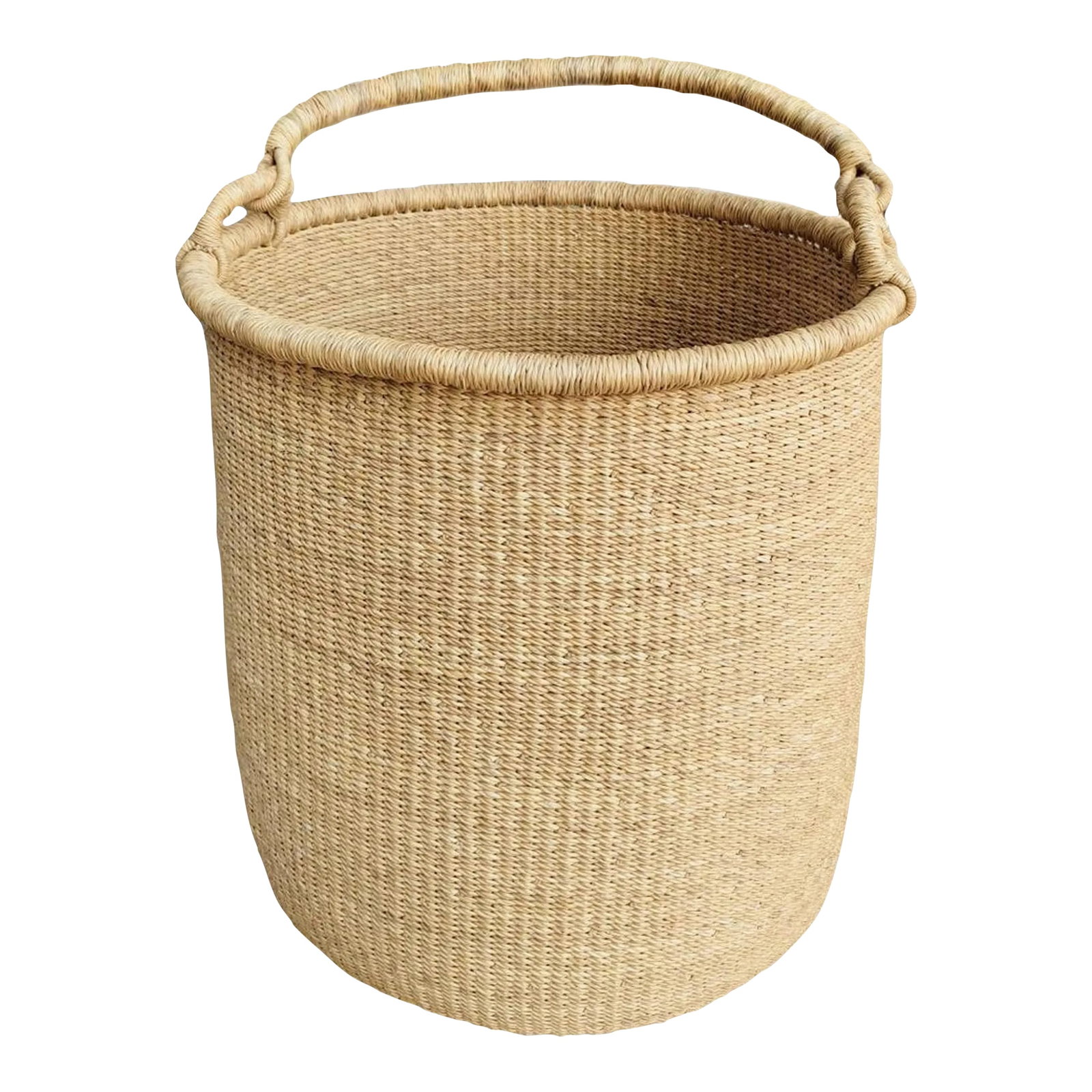 Natural Ghanaian Hamper Basket: Description These elephant grass hampers are tightly woven by expert weavers in Ghana and feature natural handles for durability and comfort. Basket weavers in Ghana, West Africa, create beautiful and