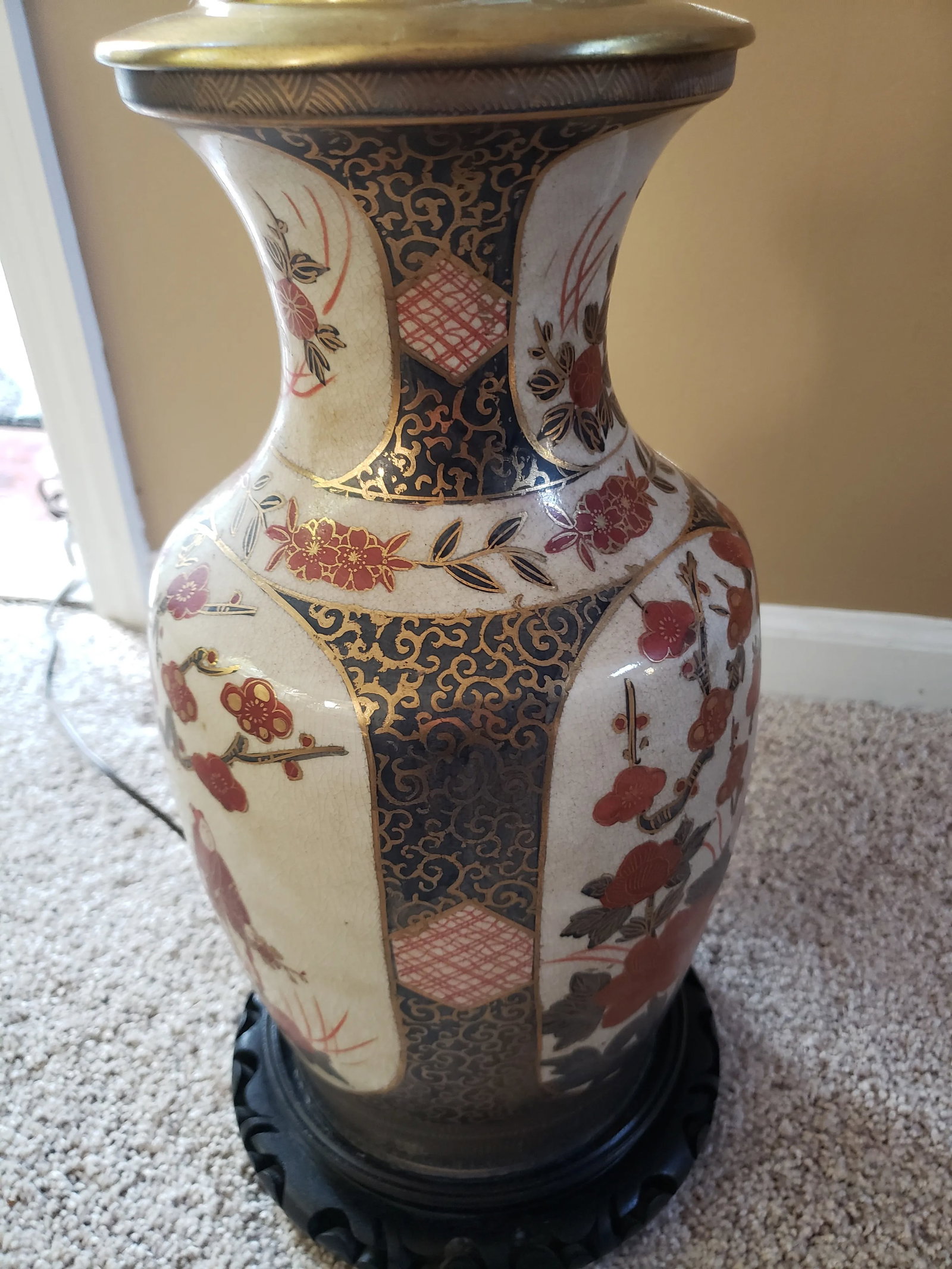Vintage Mid 20th Century Hand Painted Asian Vase Mounted as Table Lamp - 6