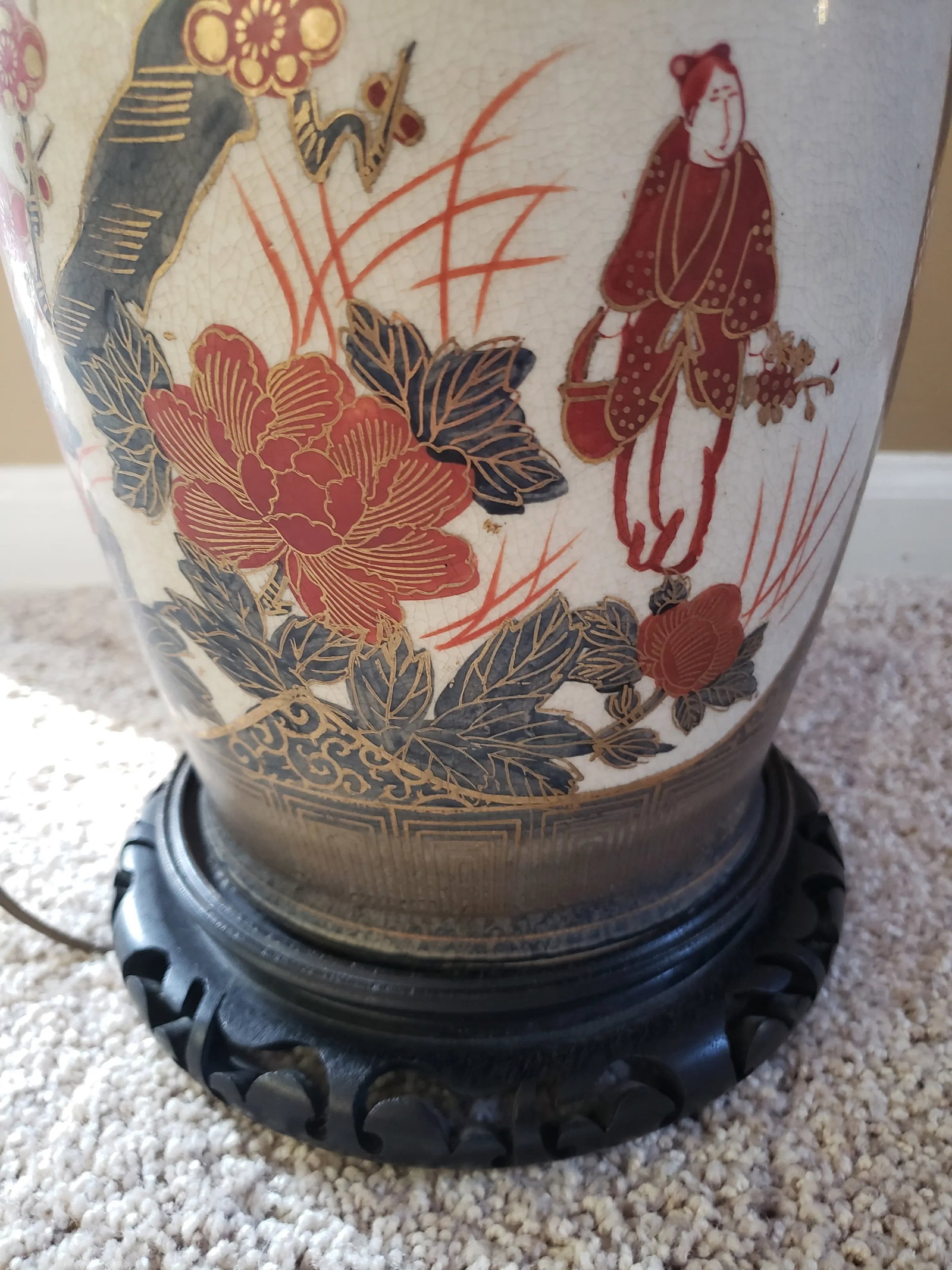 Vintage Mid 20th Century Hand Painted Asian Vase Mounted as Table Lamp - 8