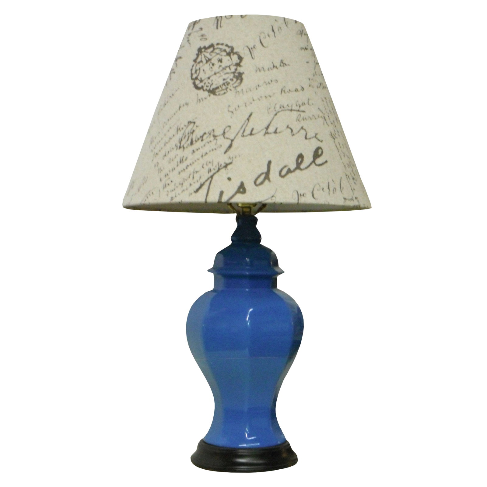 Vintage Hollywood Regency Table Lamp: Add some Hollywood chic style to your space with this blue ginger jar regency style table lamp. The lamp has a French style shade that complement the unique aqua blue lamp. Add a spark of color to