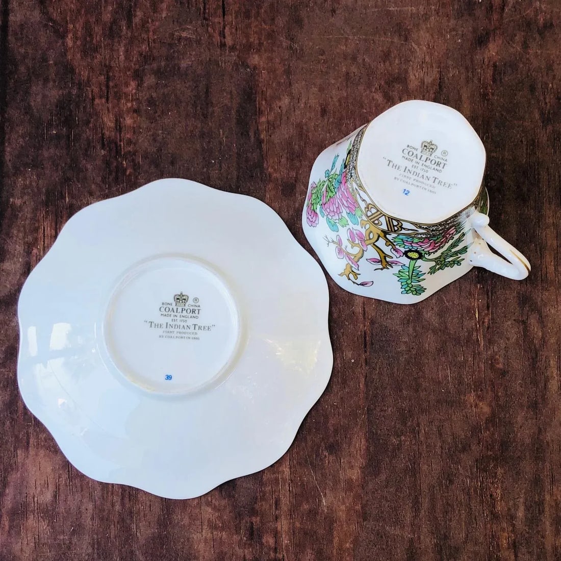 1970s Coalport 5-Piece Bone China Cup and Plate Set "The Indian Tree" - 10