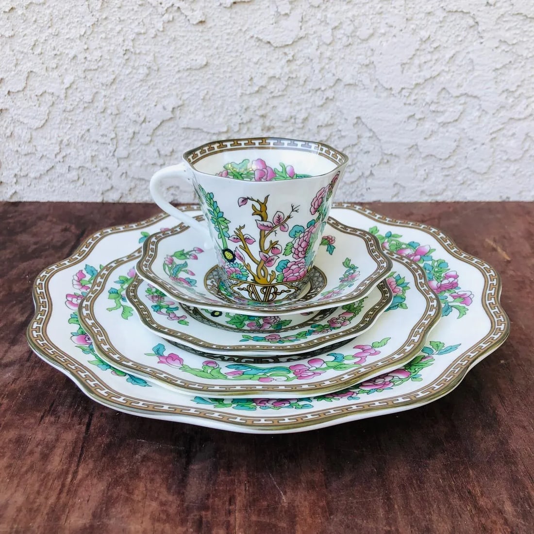 1970s Coalport 5-Piece Bone China Cup and Plate Set "The Indian Tree" - 11