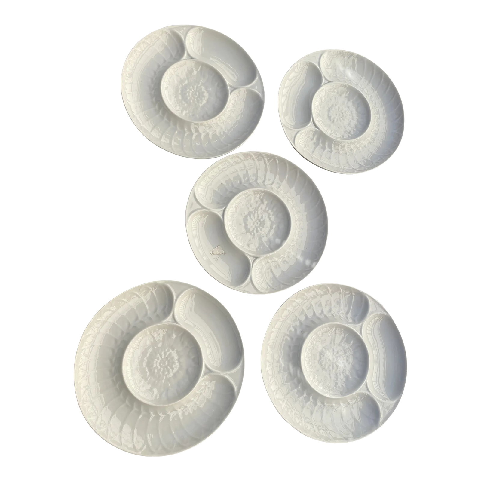 French Porcelain Artichoke Plates- Set of 5: Excellent quality set of glazed white porcelain artichoke serving dishes by Pillivuyt Condition: Alterations: Original Condition Unaltered Imperfections: Some Imperfections Condition Notes: 1 has