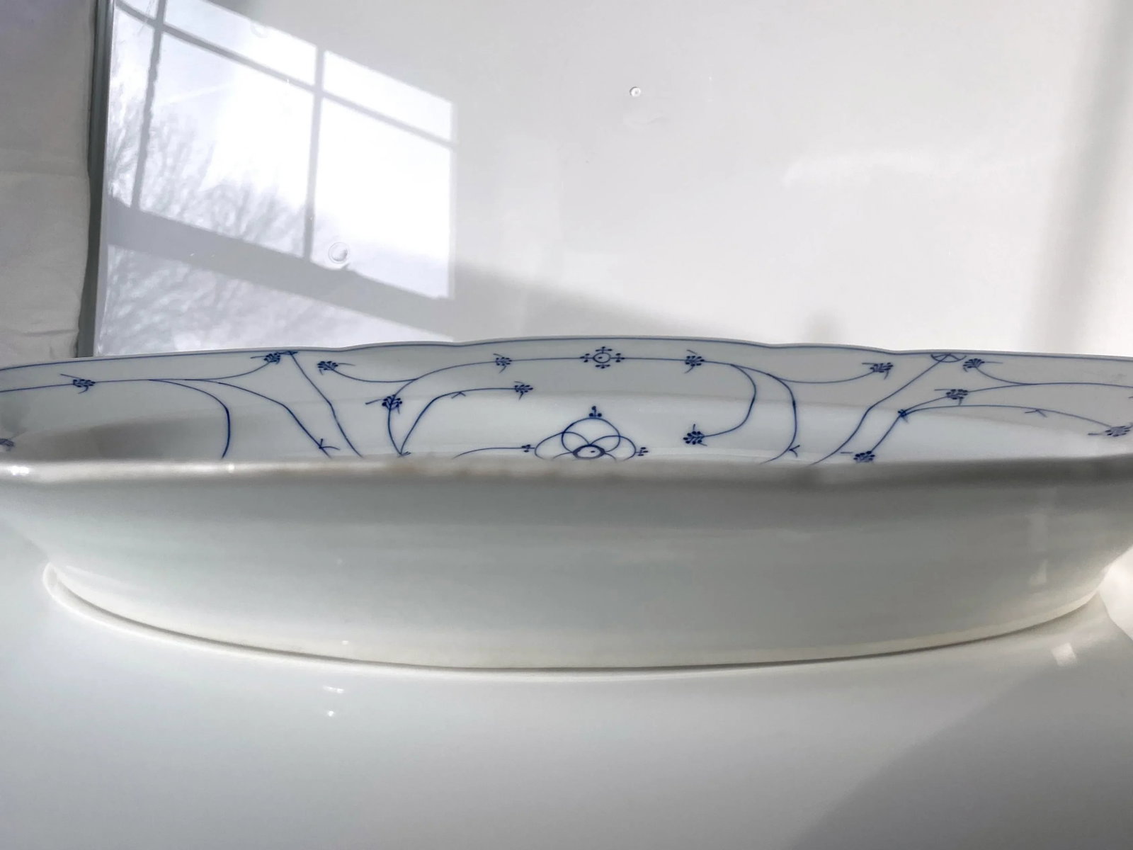 Turn of the Century German French Blue & White Platter With Hand-Painted Strawflower Design - 2