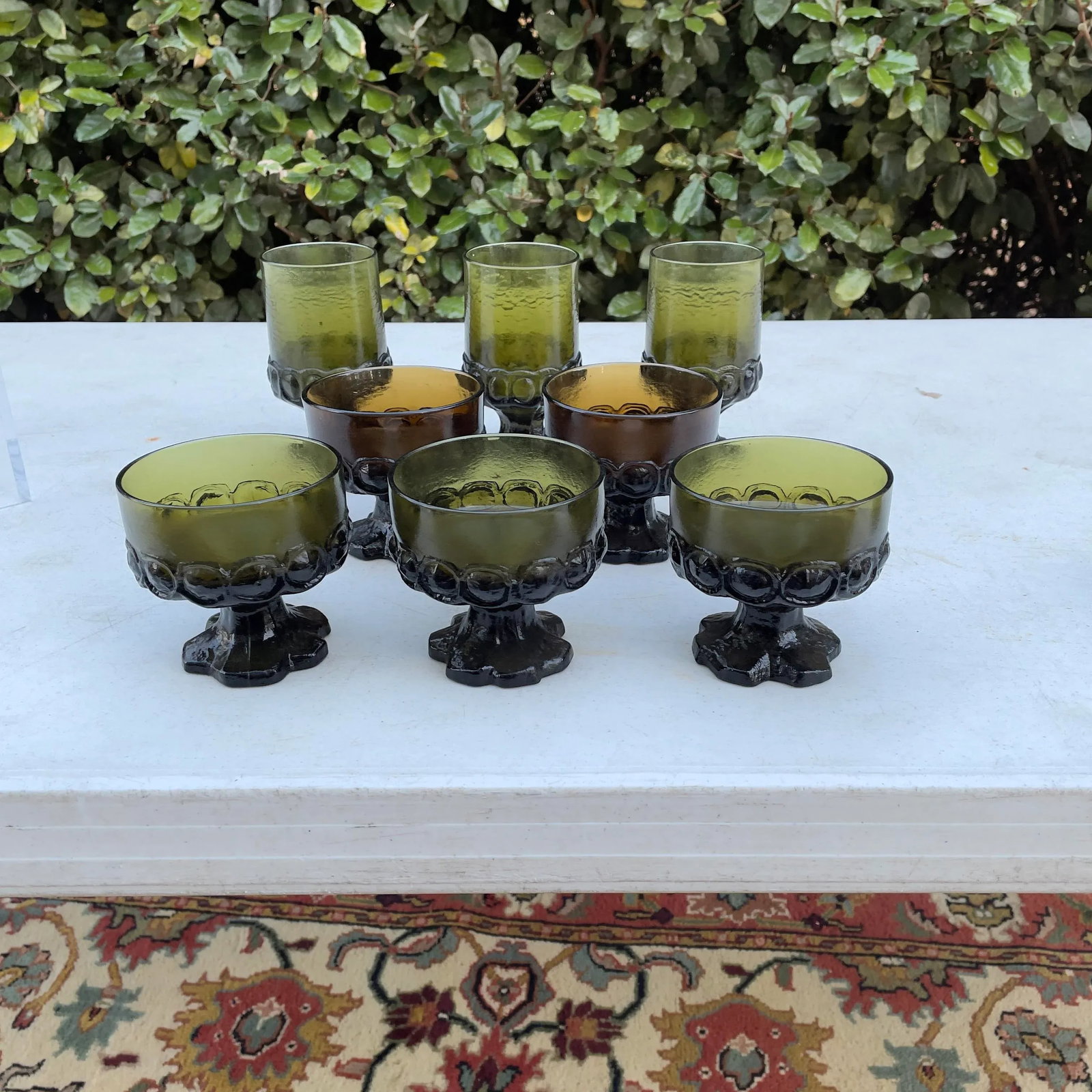 Mid-Century Green and Amber Franciscan Glassware- Set of 8 - 10