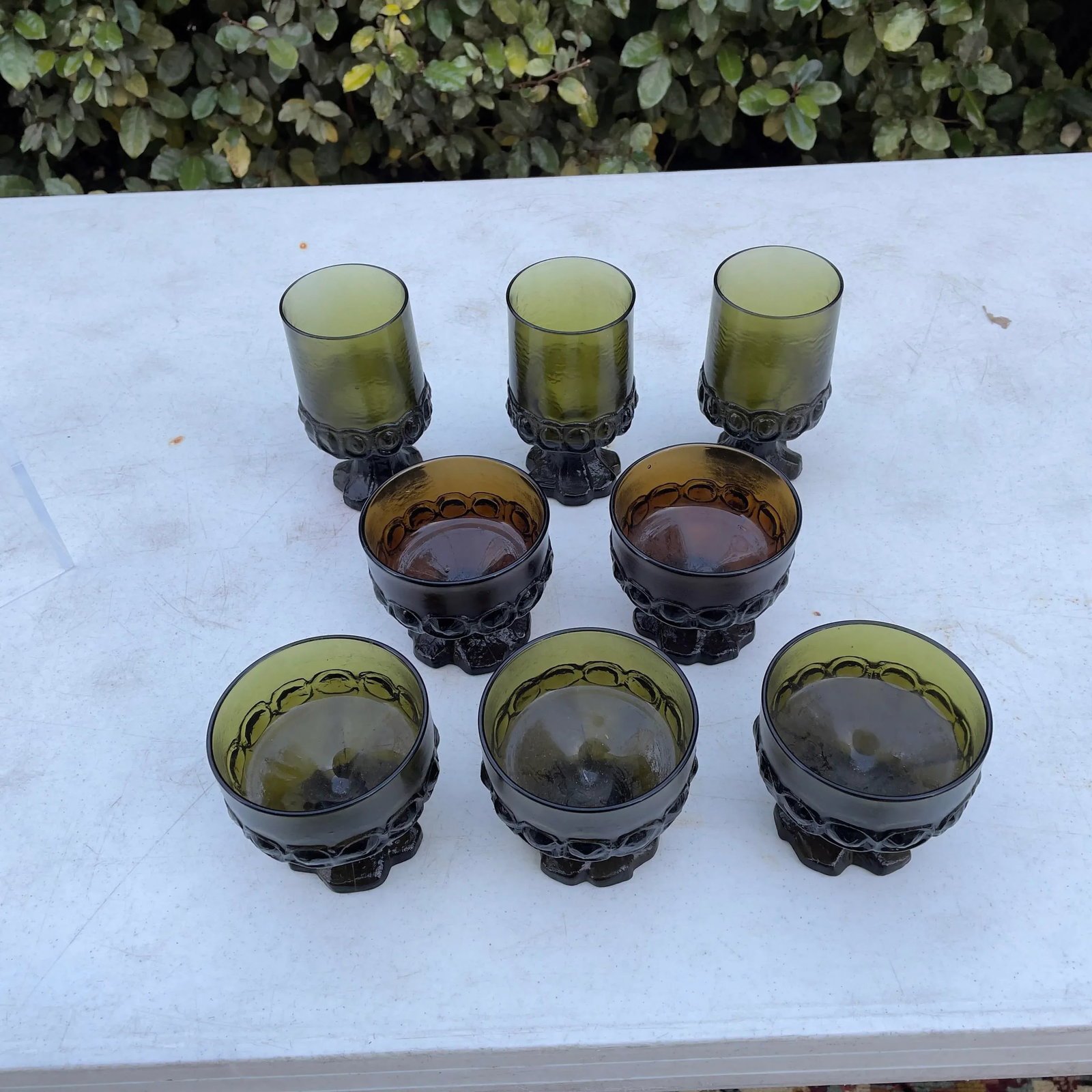 Mid-Century Green and Amber Franciscan Glassware- Set of 8 - 2