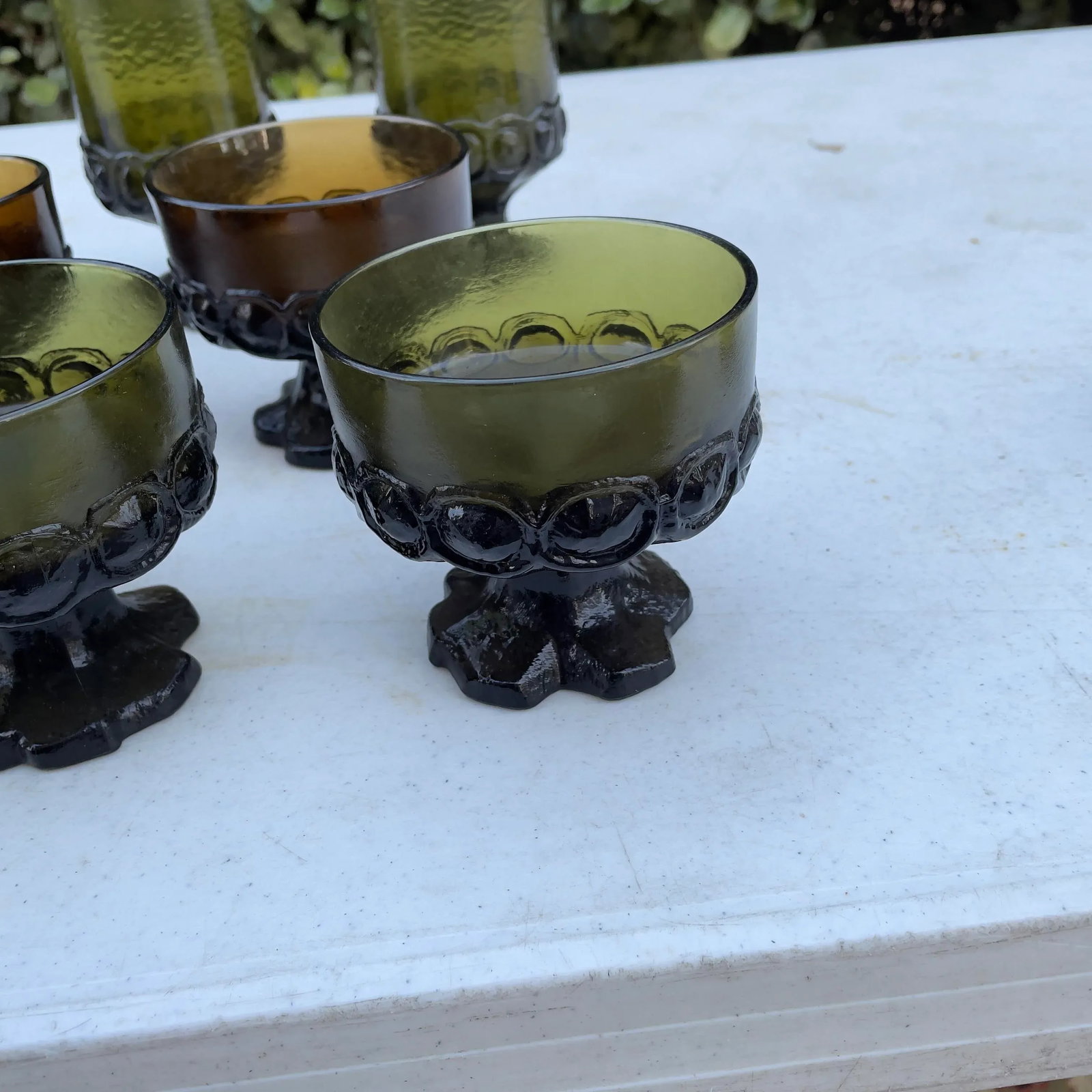 Mid-Century Green and Amber Franciscan Glassware- Set of 8 - 3