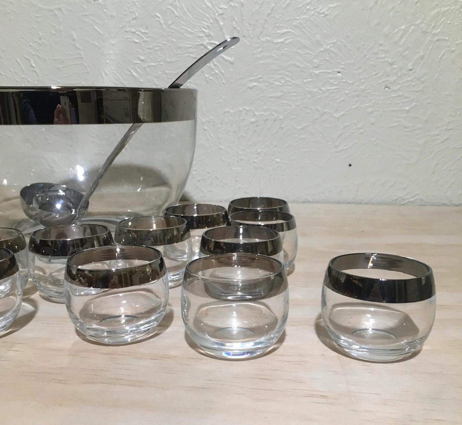 Mid Century Modern Dorothy Thorpe Style Silver Rim Roly Poly Punch Bowl Set- 23 Pieces - 5