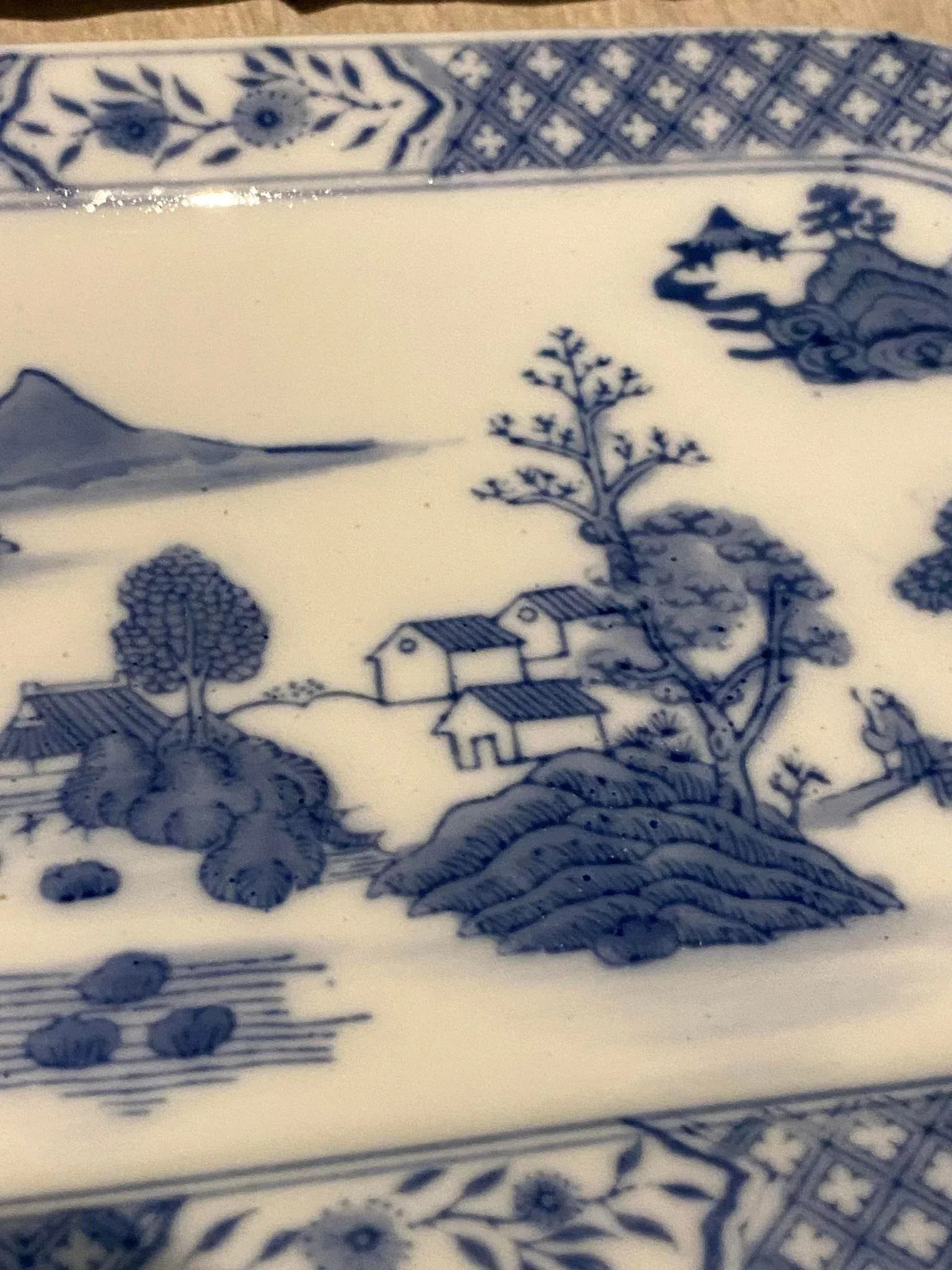 Vintage Blue and White Chinoiserie Rectangular Plates Set of 2 - 2