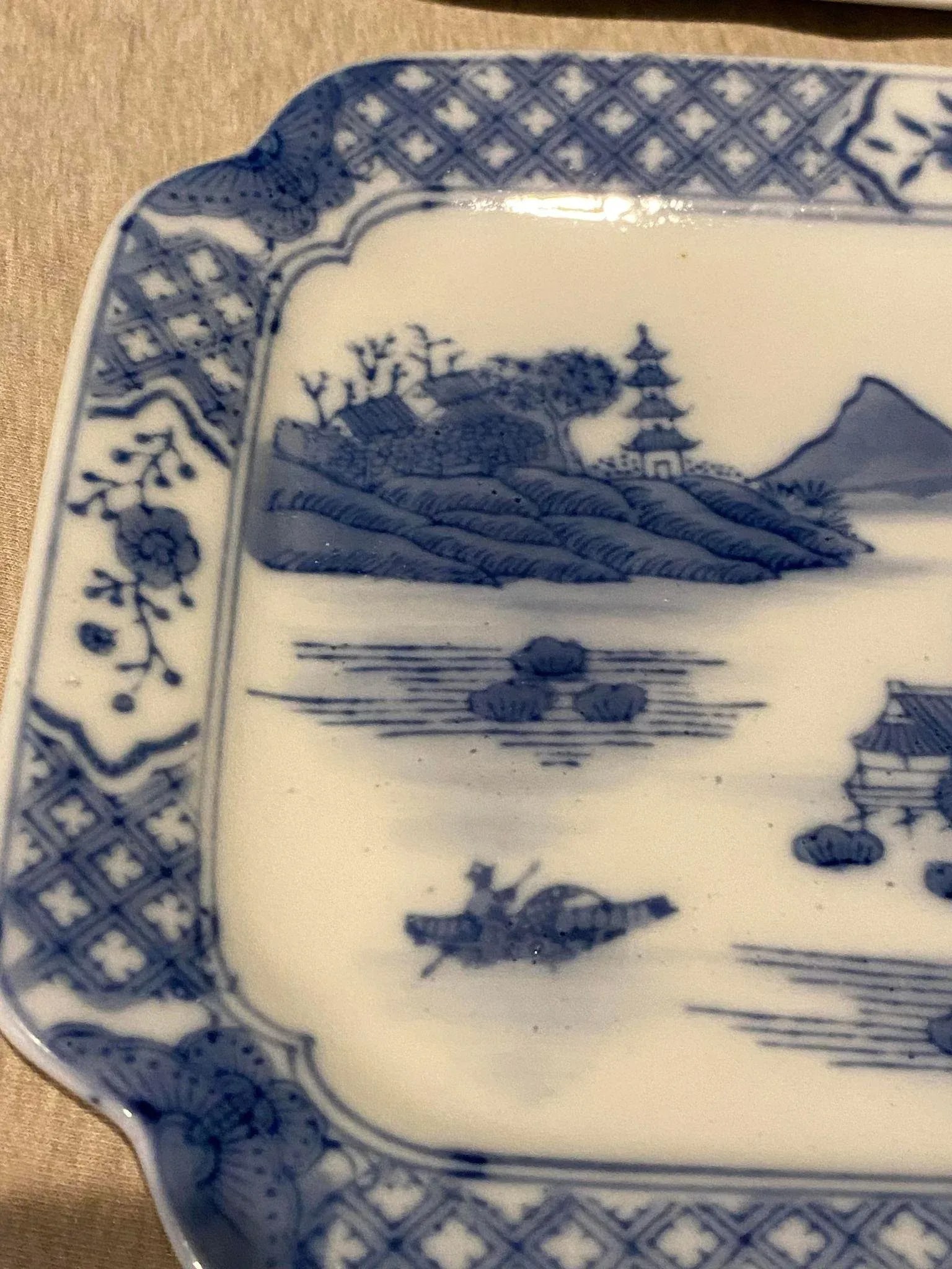 Vintage Blue and White Chinoiserie Rectangular Plates Set of 2 - 4