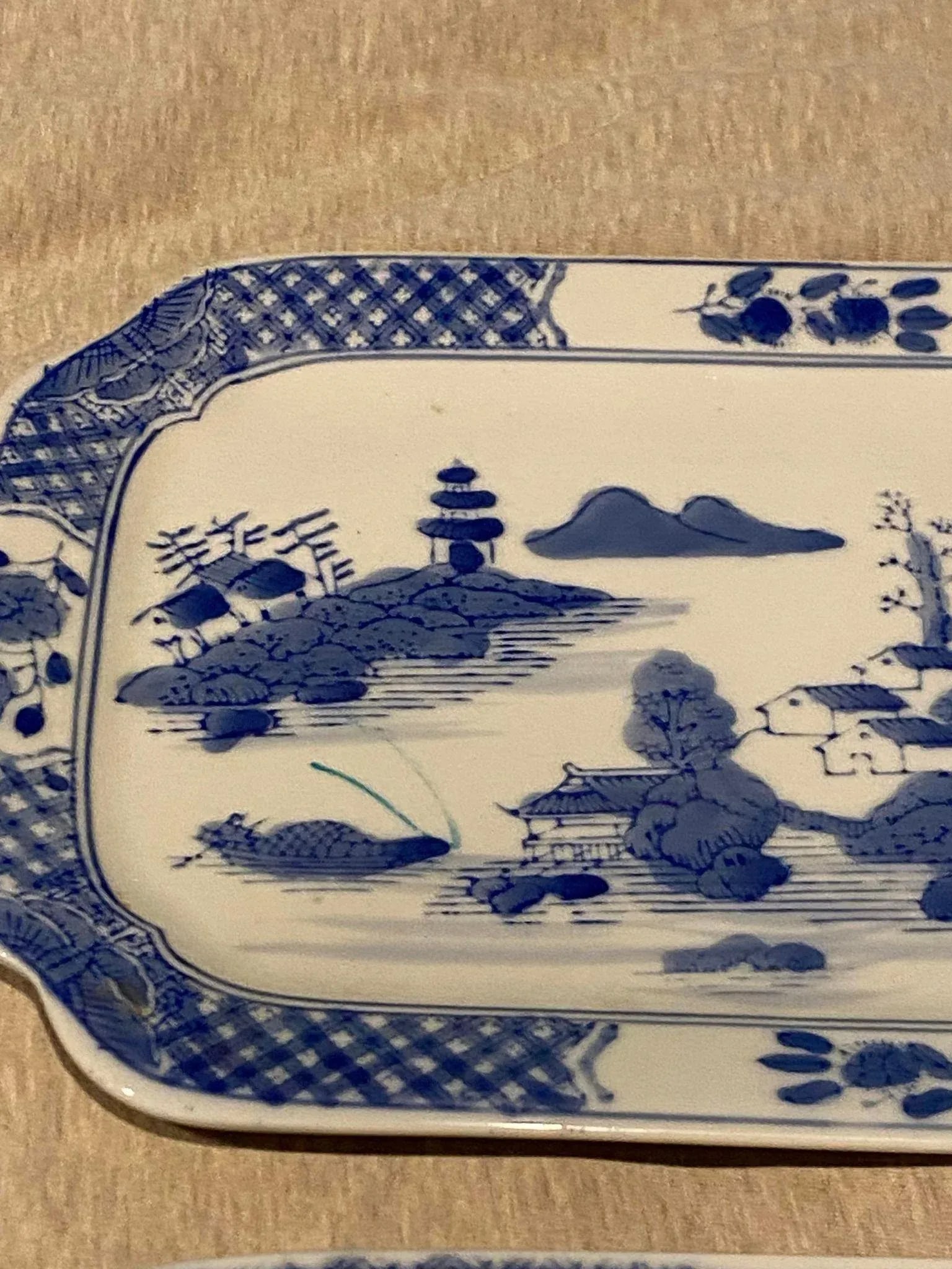 Vintage Blue and White Chinoiserie Rectangular Plates Set of 2 - 5