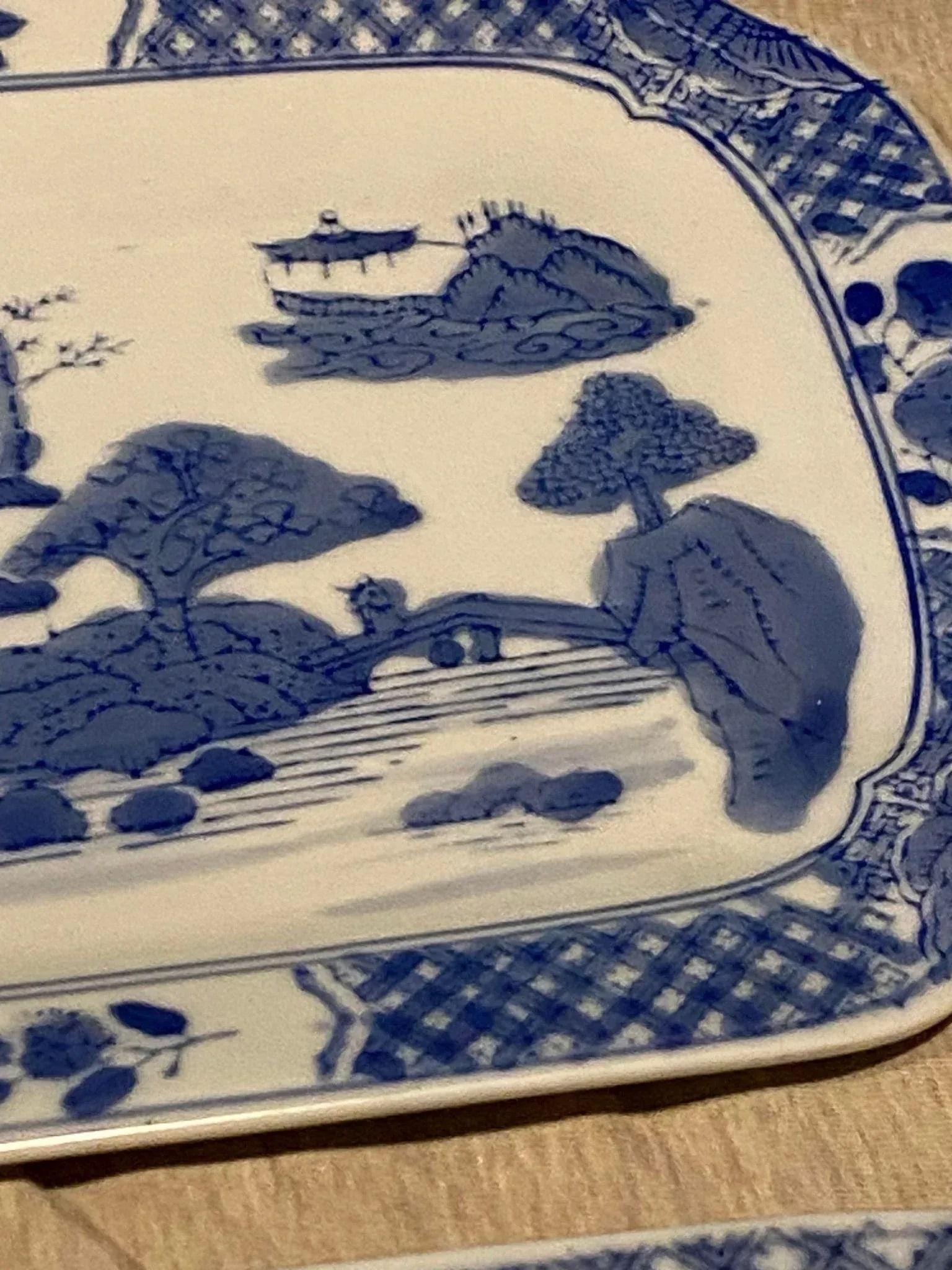 Vintage Blue and White Chinoiserie Rectangular Plates Set of 2 - 6