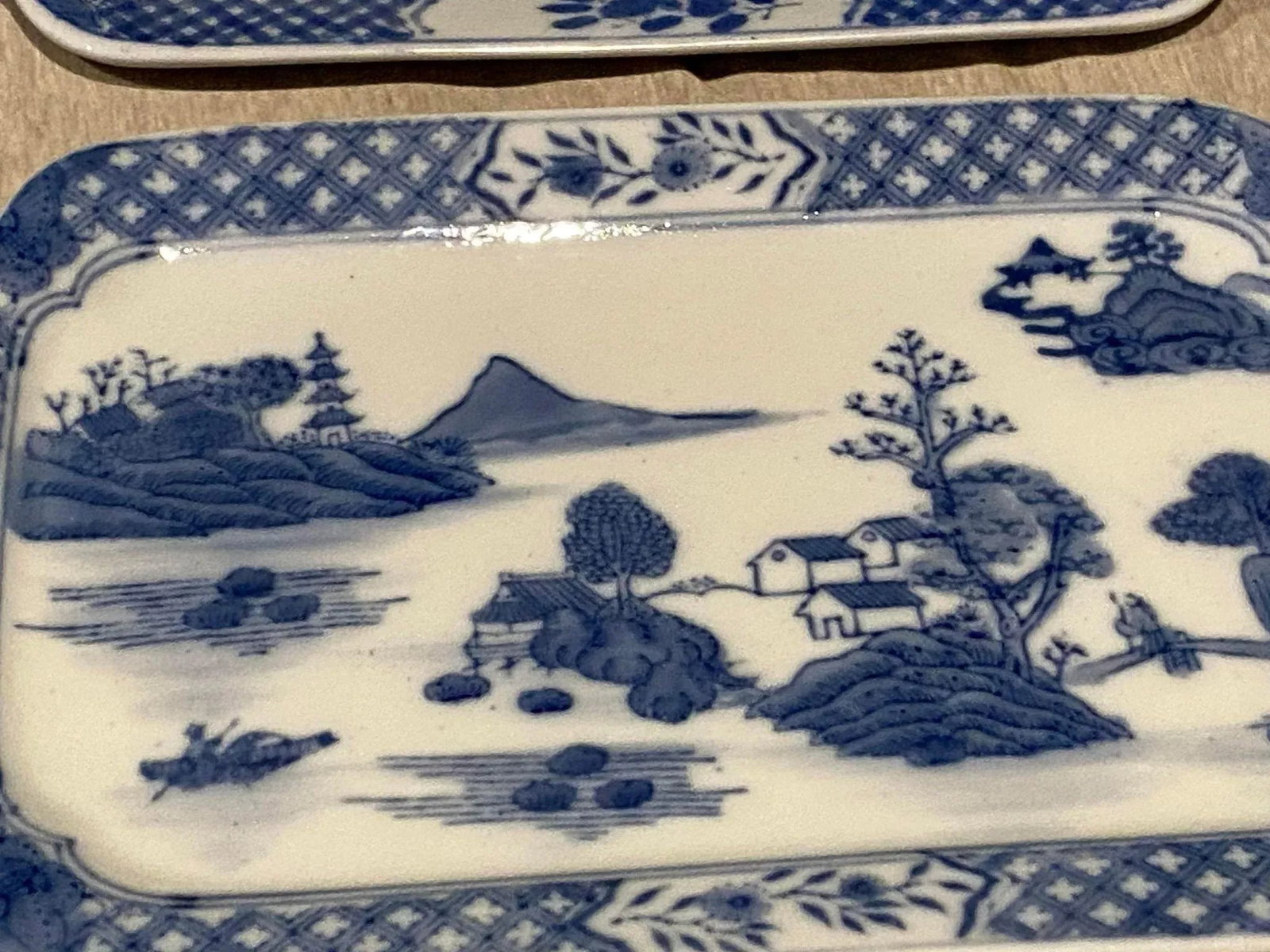 Vintage Blue and White Chinoiserie Rectangular Plates Set of 2 - 7