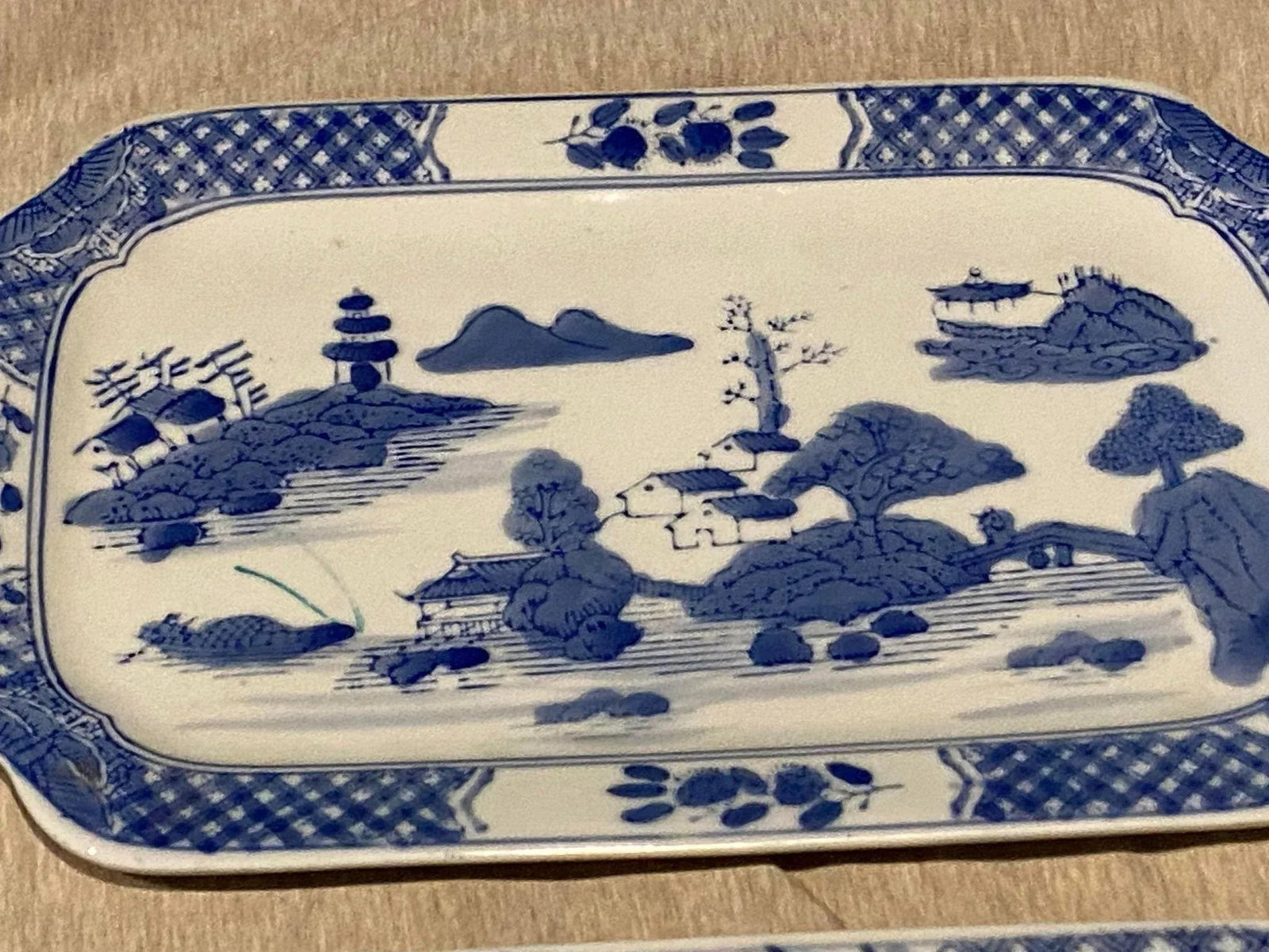 Vintage Blue and White Chinoiserie Rectangular Plates Set of 2 - 8