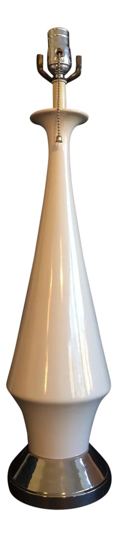 Nickel Plate Base Porcelain Angular Top Table Lamp: A very nice man in Palm Springs was finally ready to part with this stunner. 40 years of pleasure and he was ready for it to find a new home. After Nickel plating and new wiring, this lamp is ready
