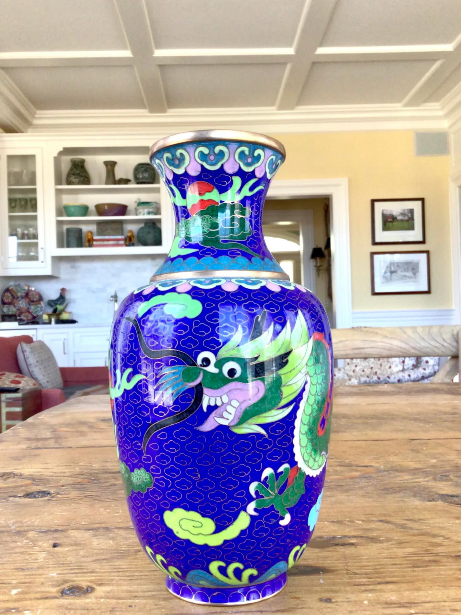 1960s Vintage Cloisonne Dragon Vase - 12