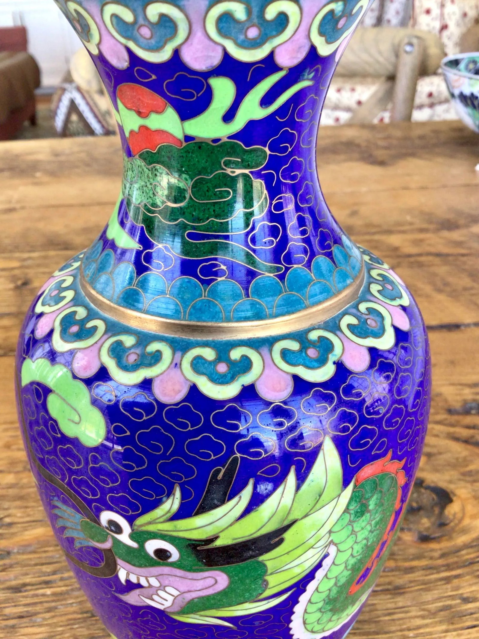 1960s Vintage Cloisonne Dragon Vase - 9