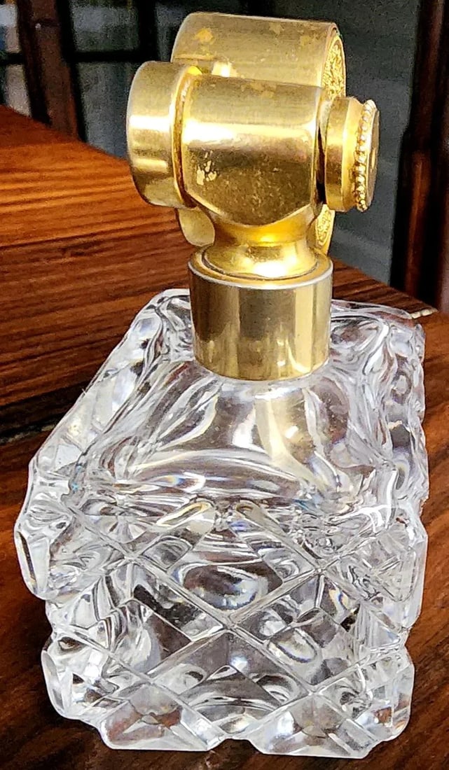 Marcel Franck Vintage Fine Deep Cut Crystal Perfume Bottle W/Brass Atomizer - 2