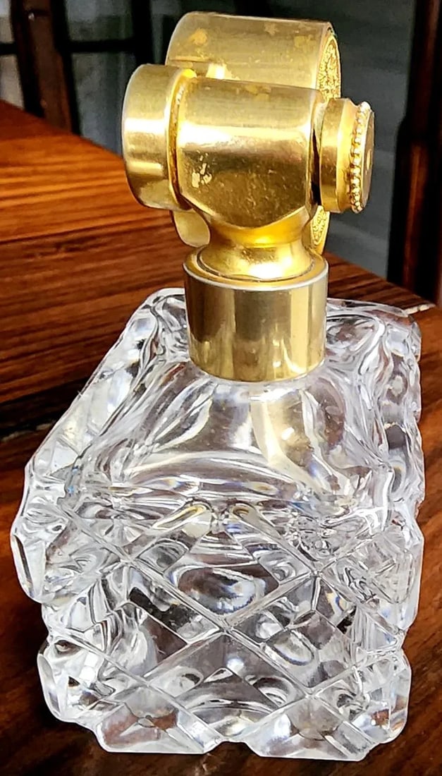 Marcel Franck Vintage Fine Deep Cut Crystal Perfume Bottle W/Brass Atomizer - 7