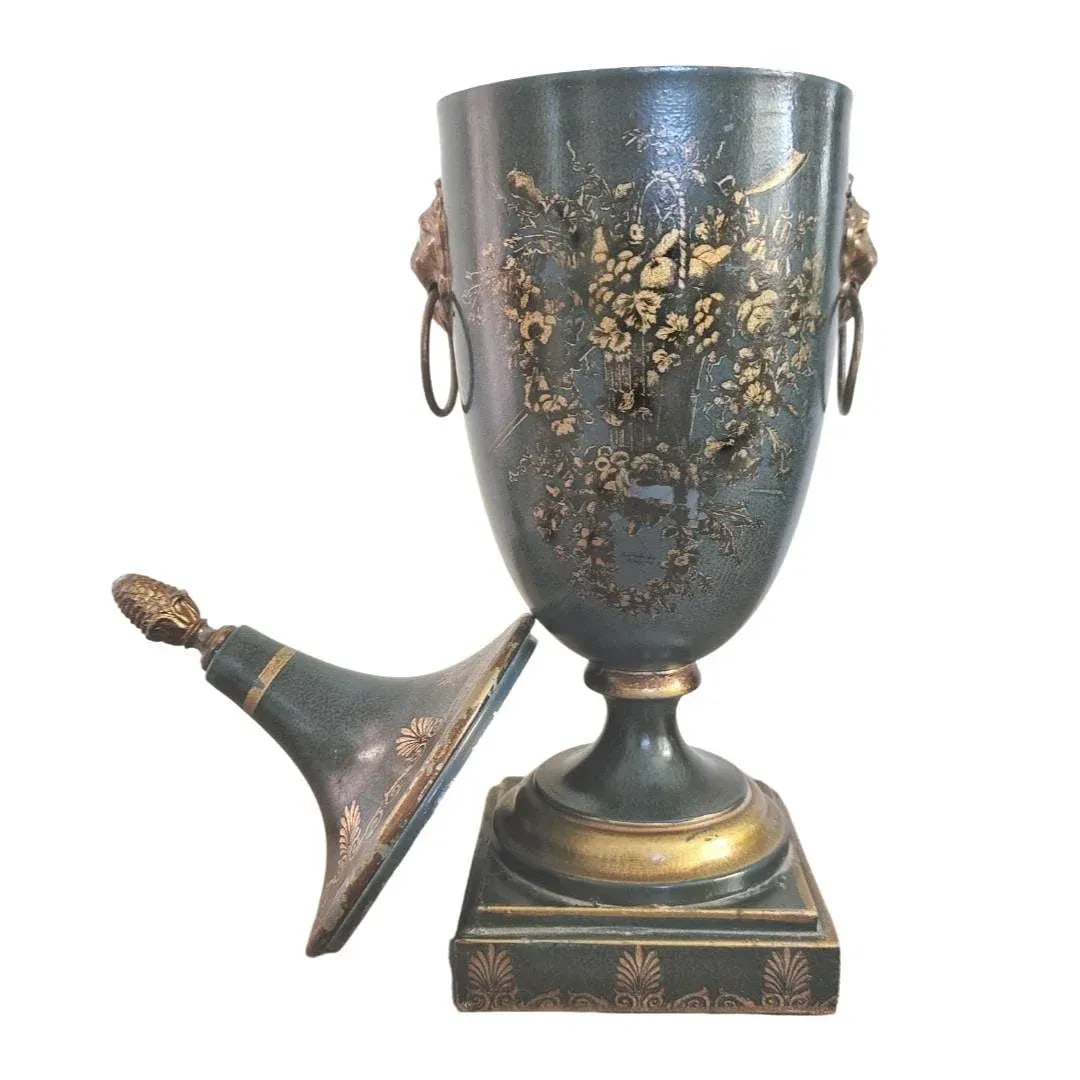 Antique Italian Regency Period Toleware Chestnut Urn With Cover, Signed - 11