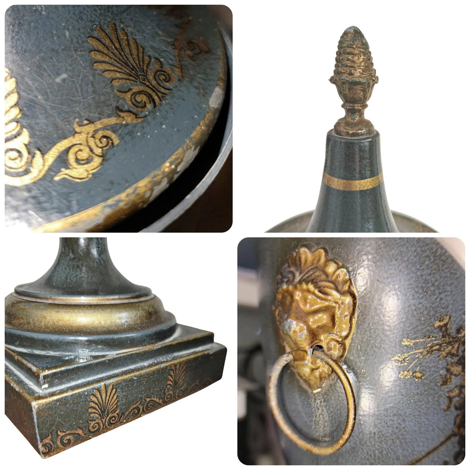 Antique Italian Regency Period Toleware Chestnut Urn With Cover, Signed - 14