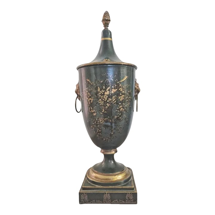 Antique Italian Regency Period Toleware Chestnut Urn With Cover, Signed - 4