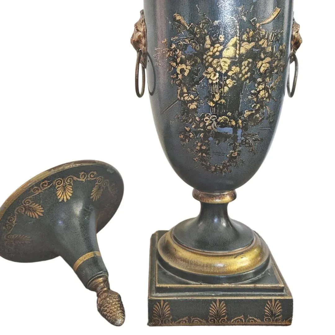 Antique Italian Regency Period Toleware Chestnut Urn With Cover, Signed - 6
