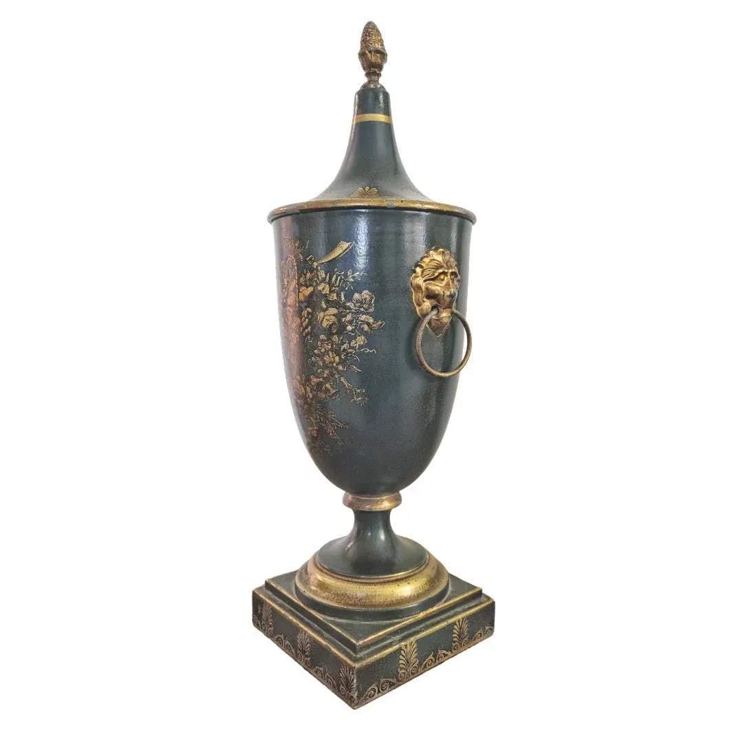 Antique Italian Regency Period Toleware Chestnut Urn With Cover, Signed - 7