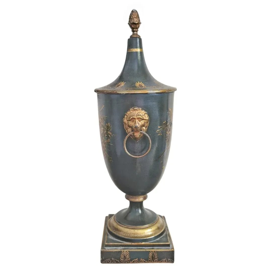 Antique Italian Regency Period Toleware Chestnut Urn With Cover, Signed - 8