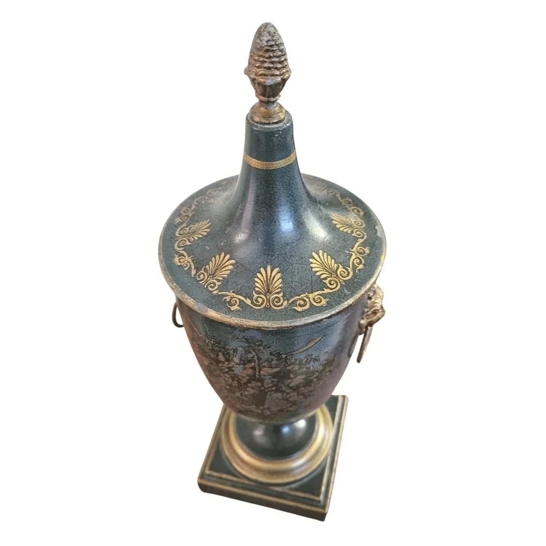 Antique Italian Regency Period Toleware Chestnut Urn With Cover, Signed - 9